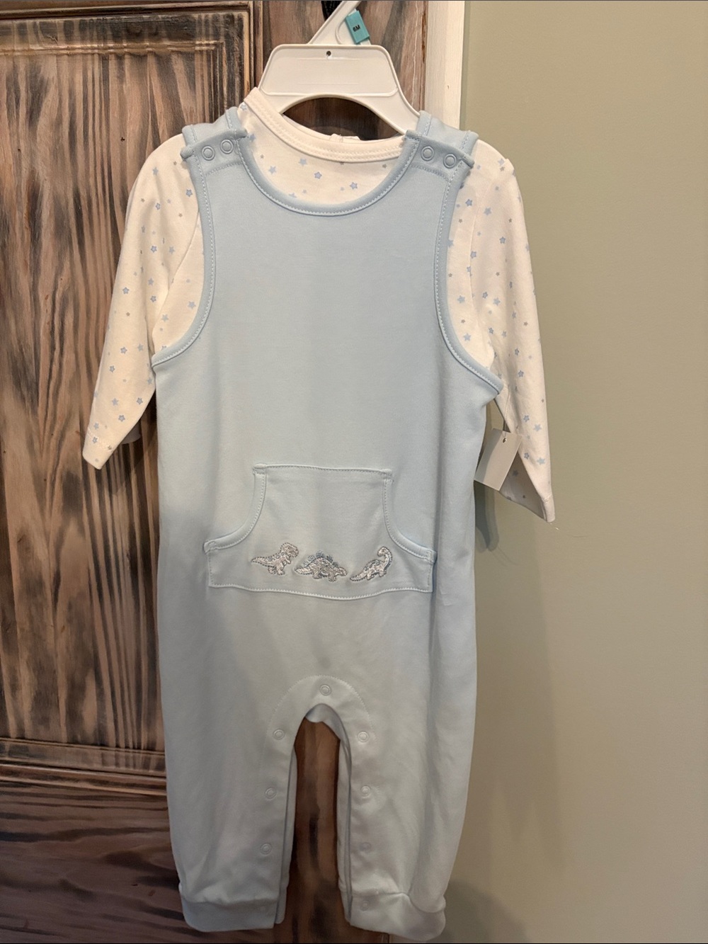 Little Me Dinosaur Overalls with Stars Tee